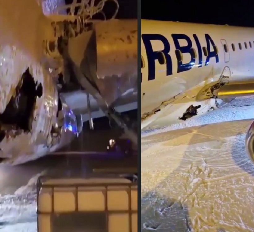 В Белграде во время взлета самолет врезался в светотехническое оборудование и час летал с разбитым фюзеляжем