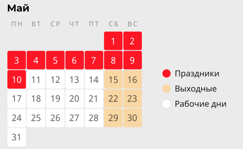 Путин одобрил длинные майские выходные с 1 по 10 число
