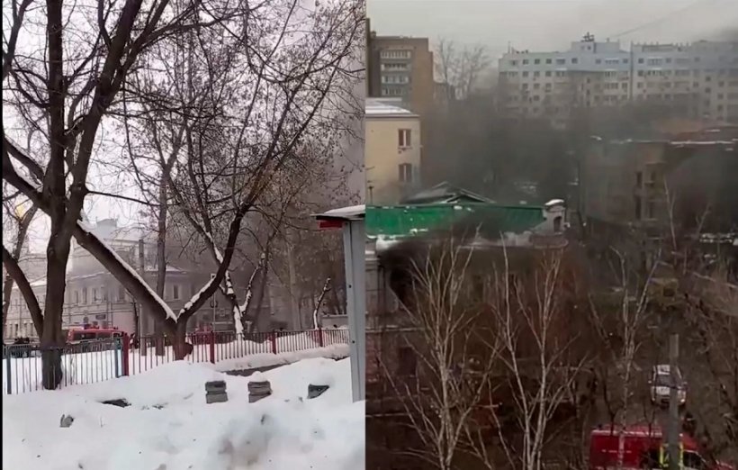Пожар в здании комитета КПРФ в Москве. Три человека спасались на крыше