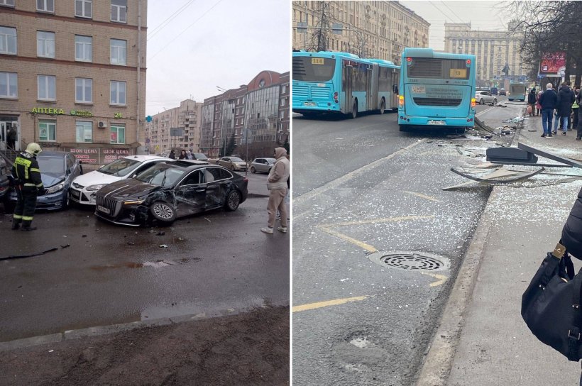 В Петербурге автобус снес остановку с людьми. Предварительно, один погибший