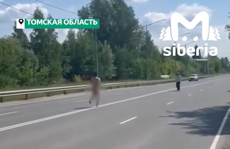 Голый россиянин убегал от гаишников по дороге и попал на видео