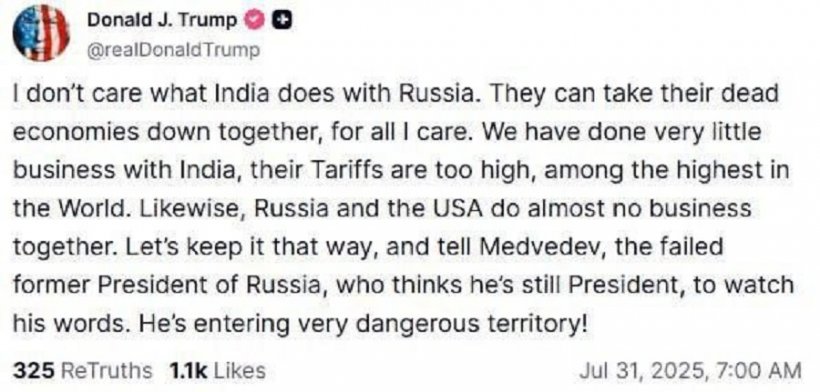 Трамп назвал российскую экономику мертвой, а Медведева провальным президентом